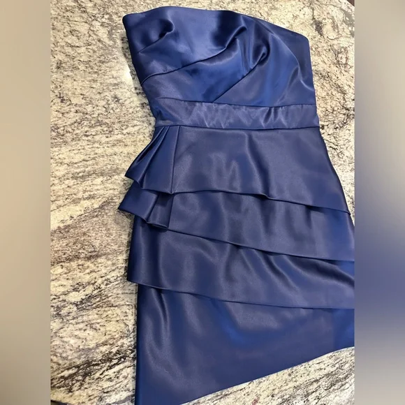 Max and Cleo Mariner Blue Strapless Tiered Ruffle Cocktail Dress Size 8 - Picture 7 of 13
